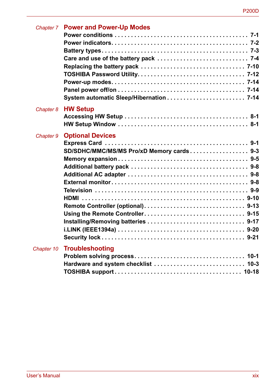 Toshiba Satellite P200 (PSPBL) User Manual | Page 19 / 191