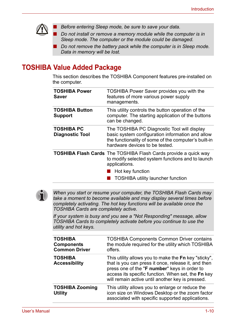 Toshiba value added package, Toshiba value added package -10 | Toshiba Satellite P200 (PSPBL) User Manual | Page 34 / 191