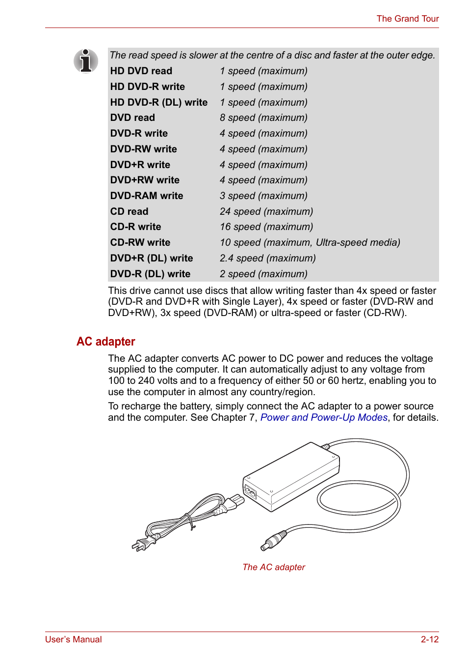 Ac adapter | Toshiba Satellite P200 (PSPBL) User Manual | Page 49 / 191