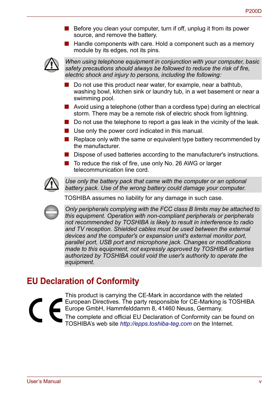 Eu declaration of conformity | Toshiba Satellite P200 (PSPBL) User Manual | Page 5 / 191