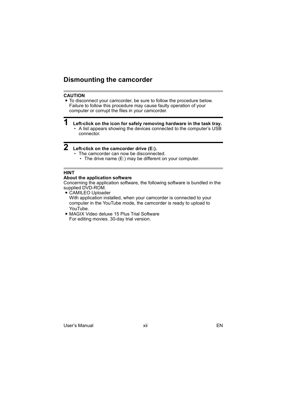 Dismounting the camcorder | Toshiba Camileo BW10 User Manual | Page 13 / 63