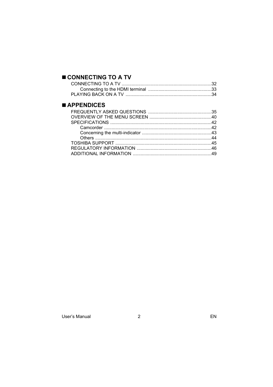 Connecting to a tv, Appendices | Toshiba Camileo BW10 User Manual | Page 15 / 63