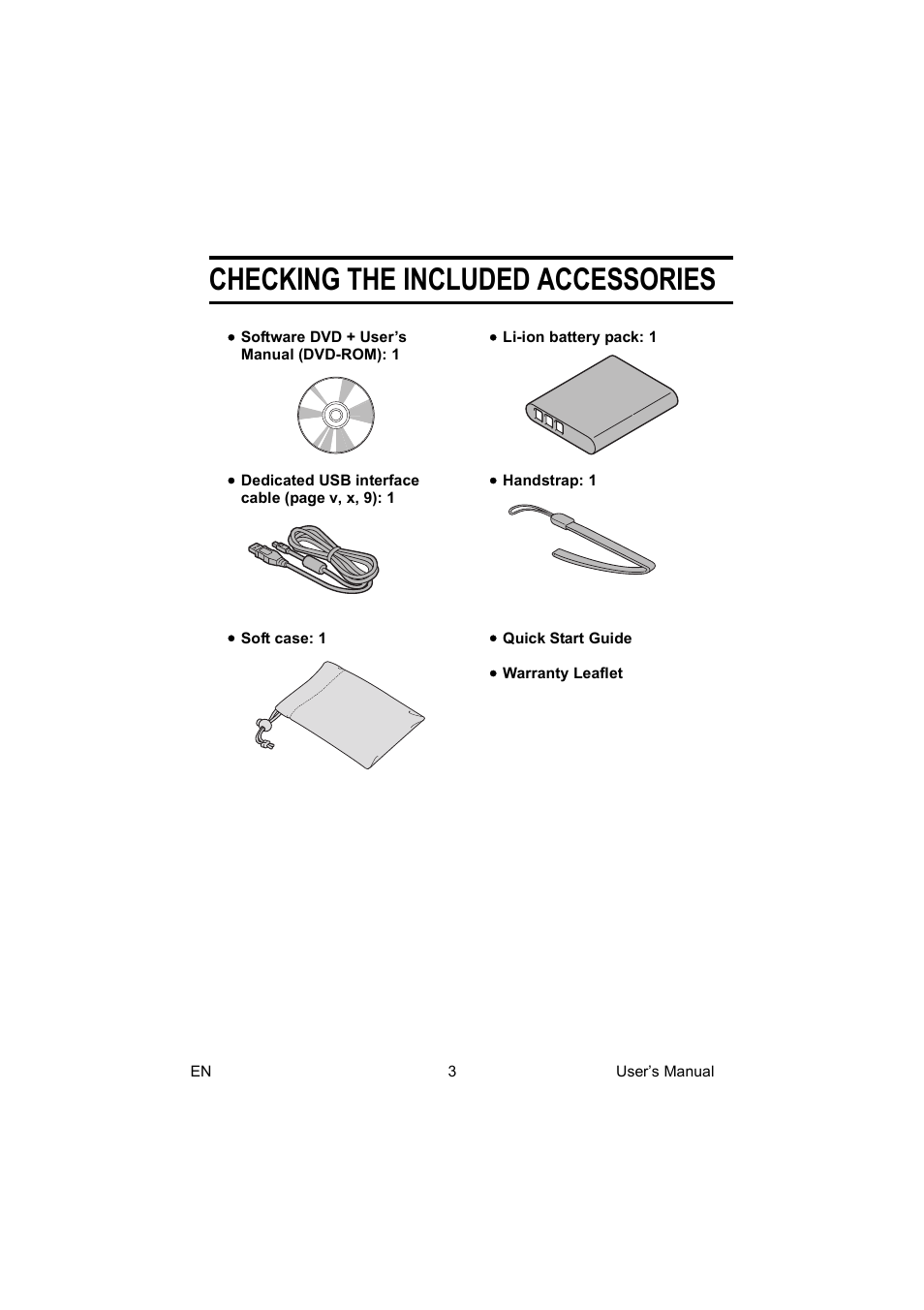 Checking the included accessories | Toshiba Camileo BW10 User Manual | Page 16 / 63