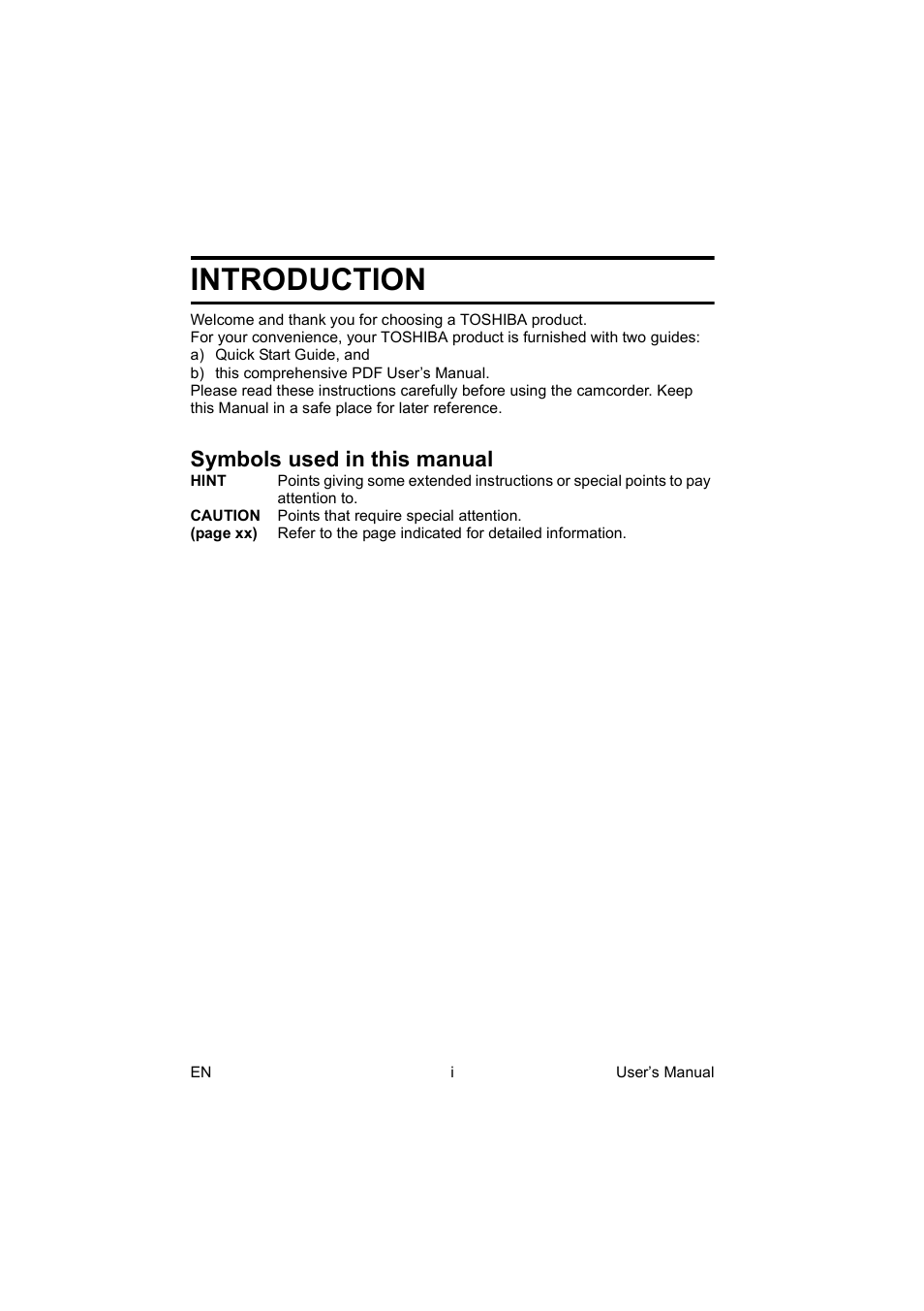 Introduction, Symbols used in this manual | Toshiba Camileo BW10 User Manual | Page 2 / 63