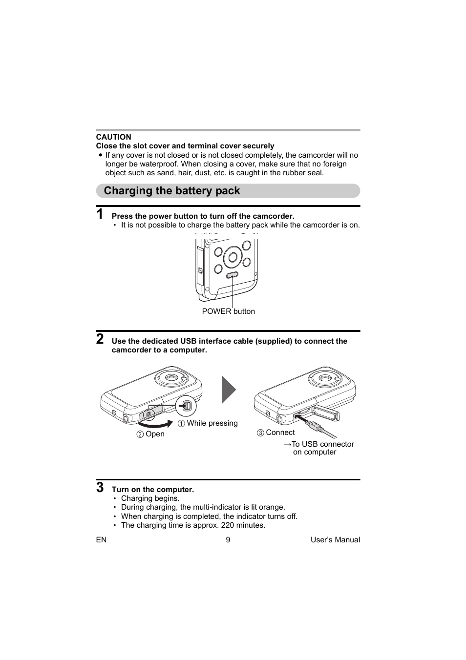 Charging the battery pack | Toshiba Camileo BW10 User Manual | Page 22 / 63