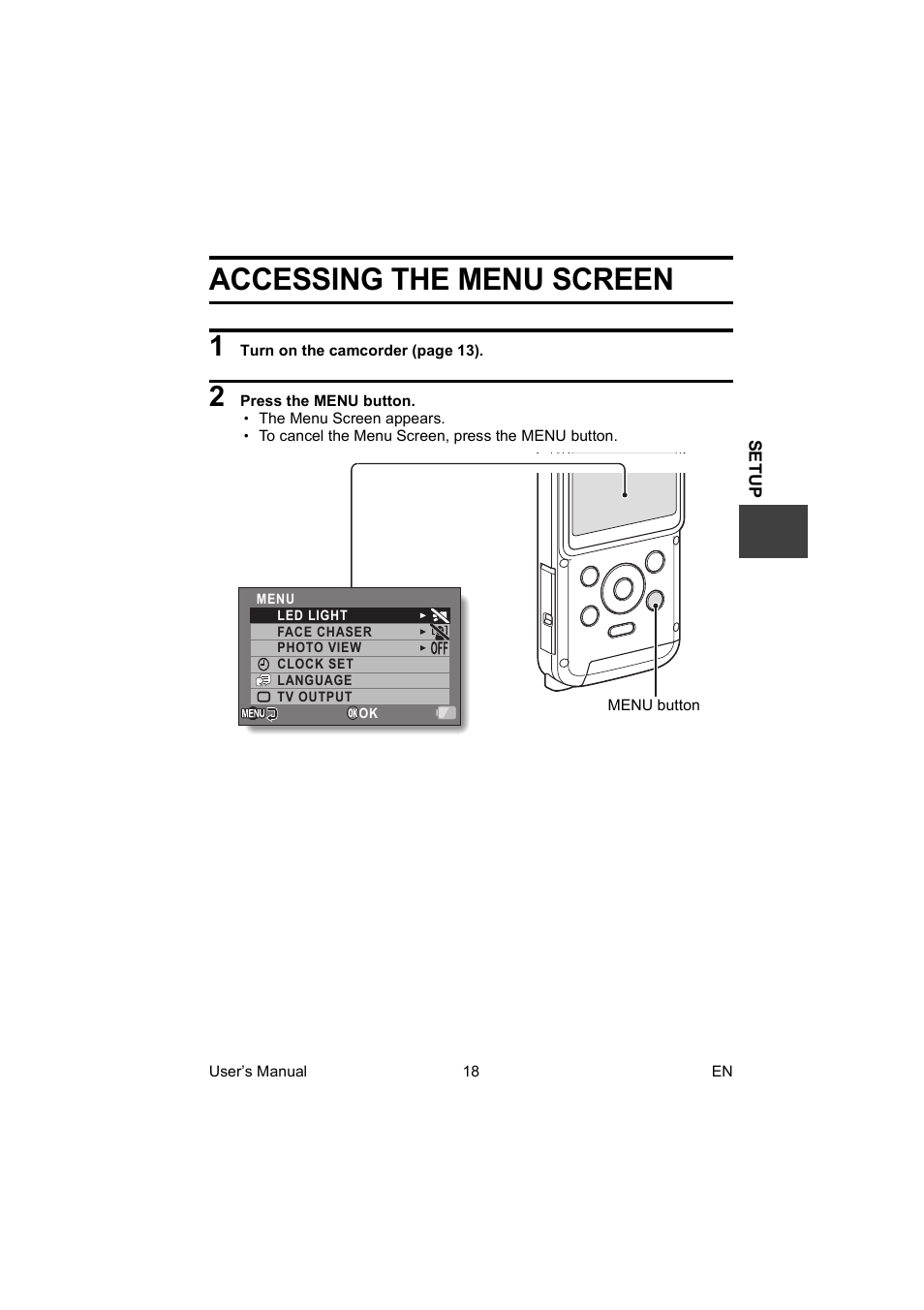 Accessing the menu screen | Toshiba Camileo BW10 User Manual | Page 31 / 63