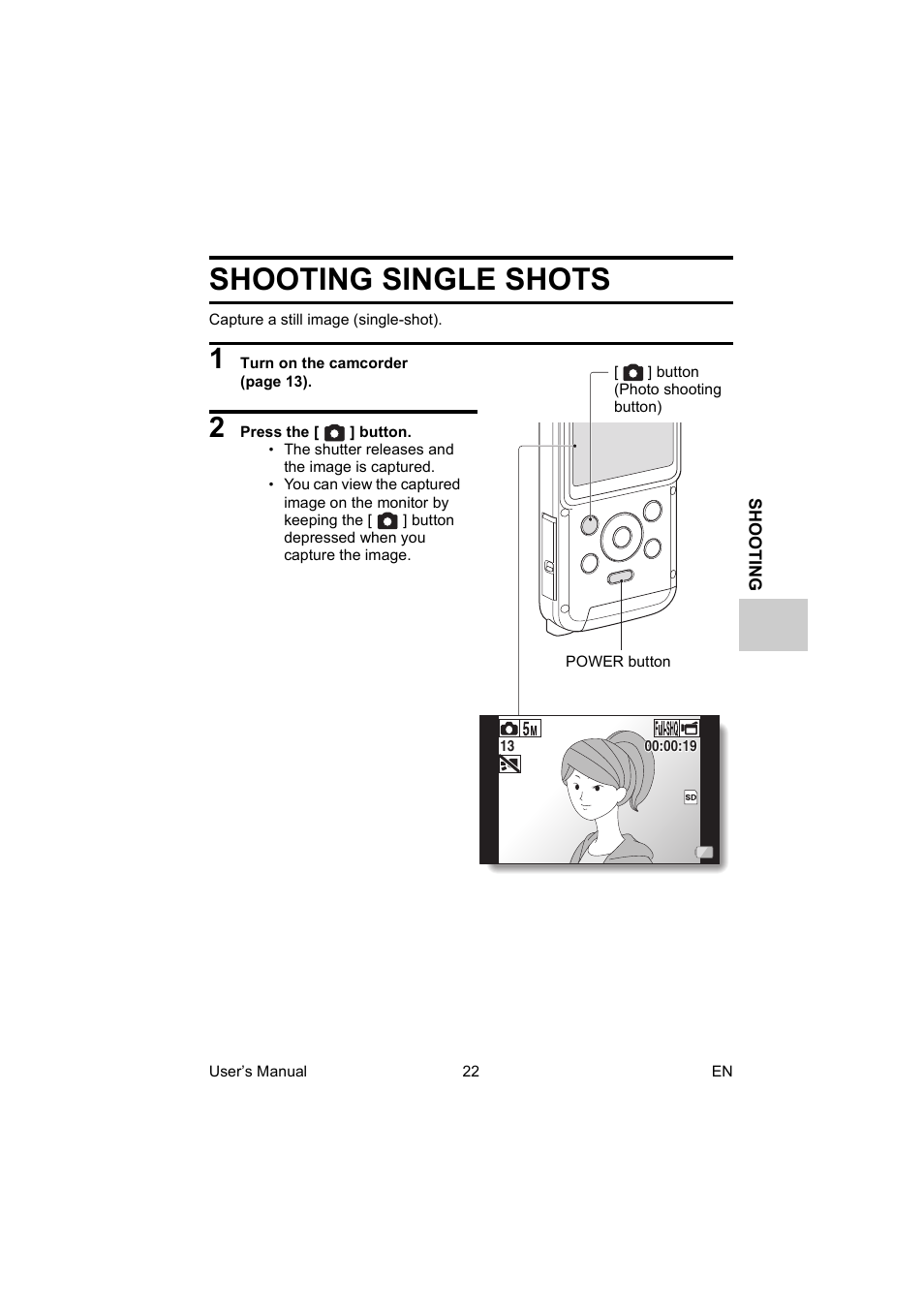 Shooting single shots | Toshiba Camileo BW10 User Manual | Page 35 / 63