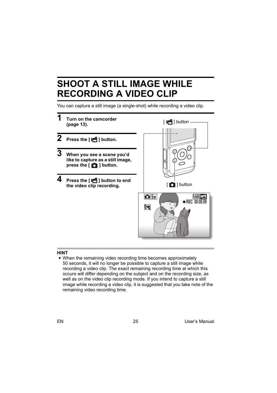 Shoot a still image while recording a video clip | Toshiba Camileo BW10 User Manual | Page 38 / 63