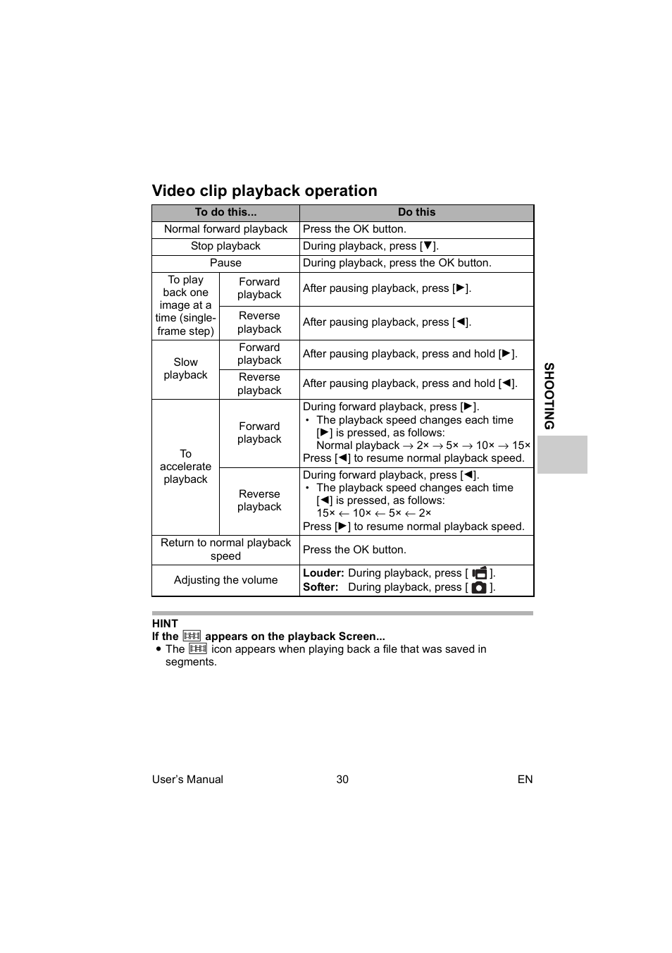 Video clip playback operation | Toshiba Camileo BW10 User Manual | Page 43 / 63