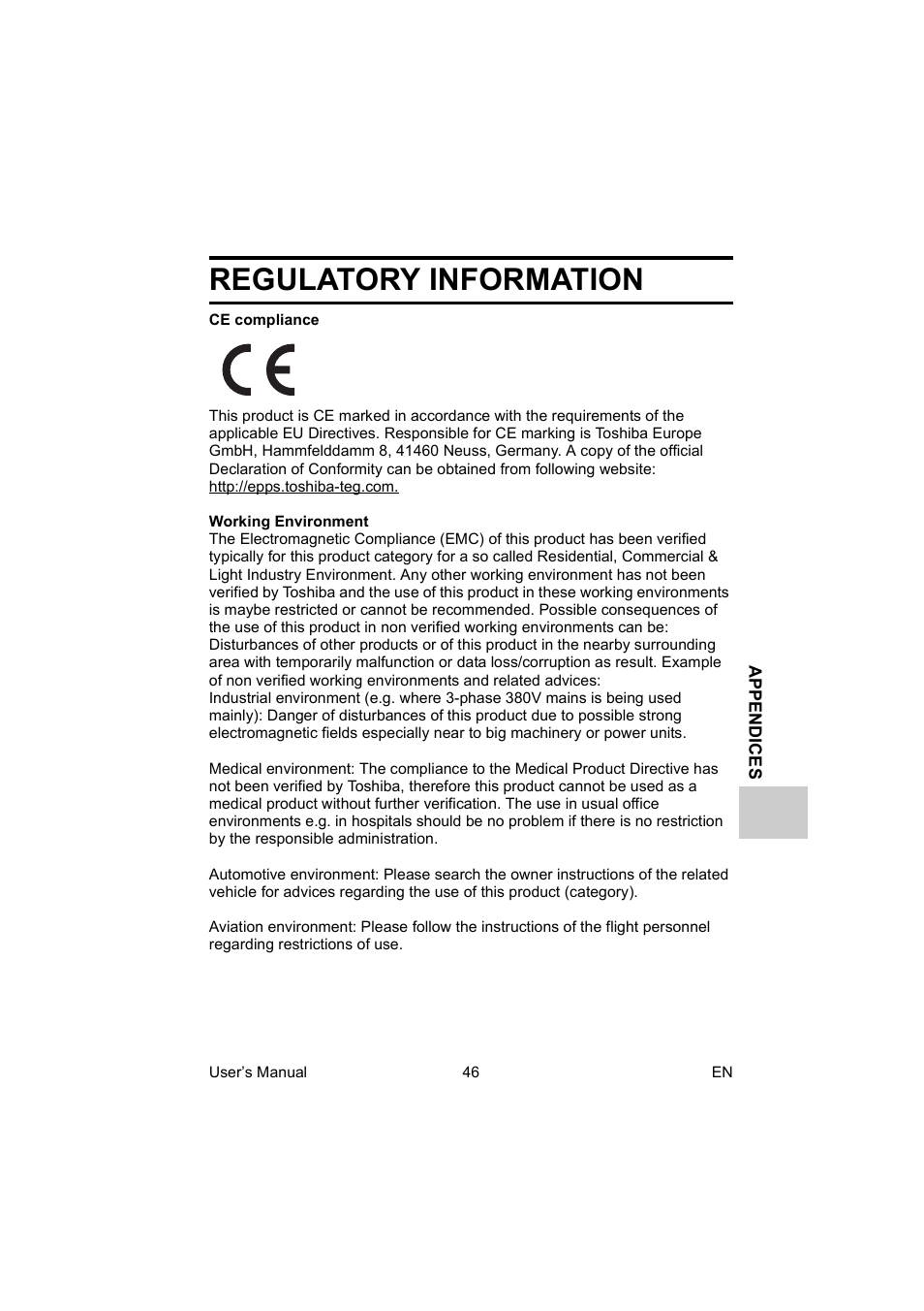 Regulatory information | Toshiba Camileo BW10 User Manual | Page 59 / 63