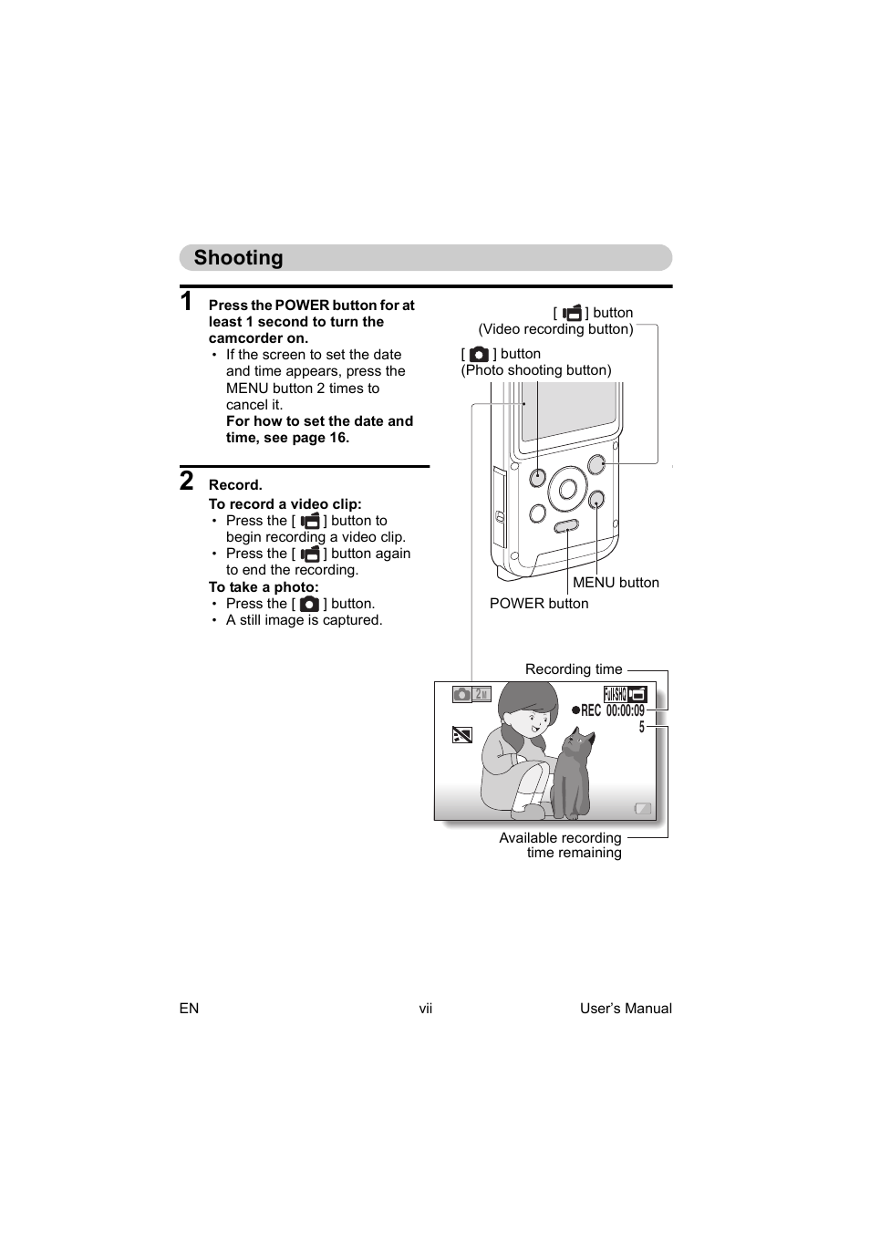 Shooting | Toshiba Camileo BW10 User Manual | Page 8 / 63