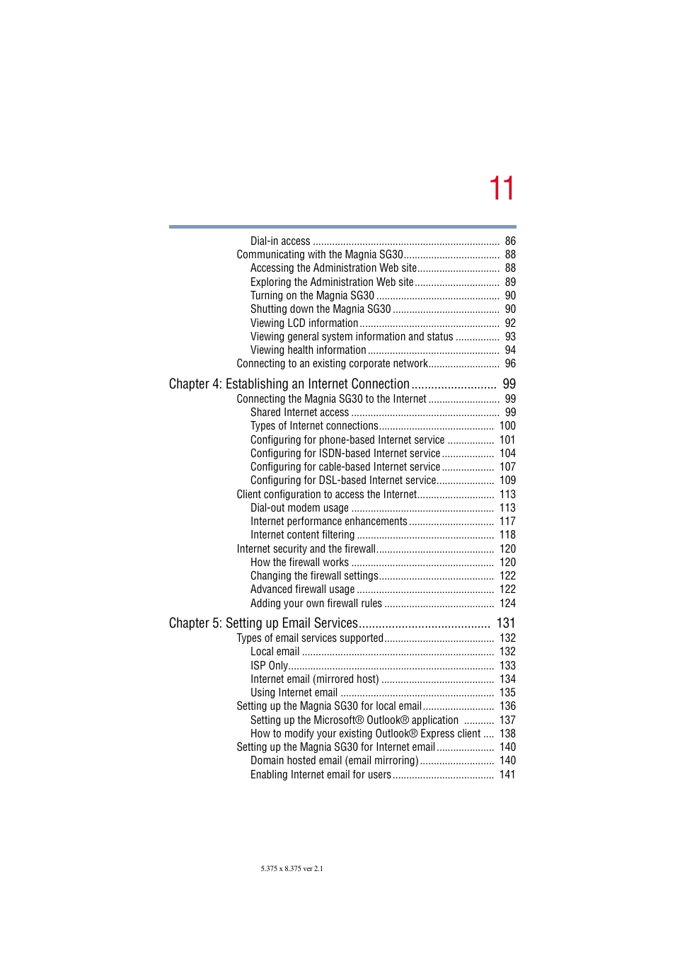 Chapter 4: establishing an internet connection 99, Chapter 5: setting up email services 131 | Toshiba Magnia SG30 User Manual | Page 10 / 296