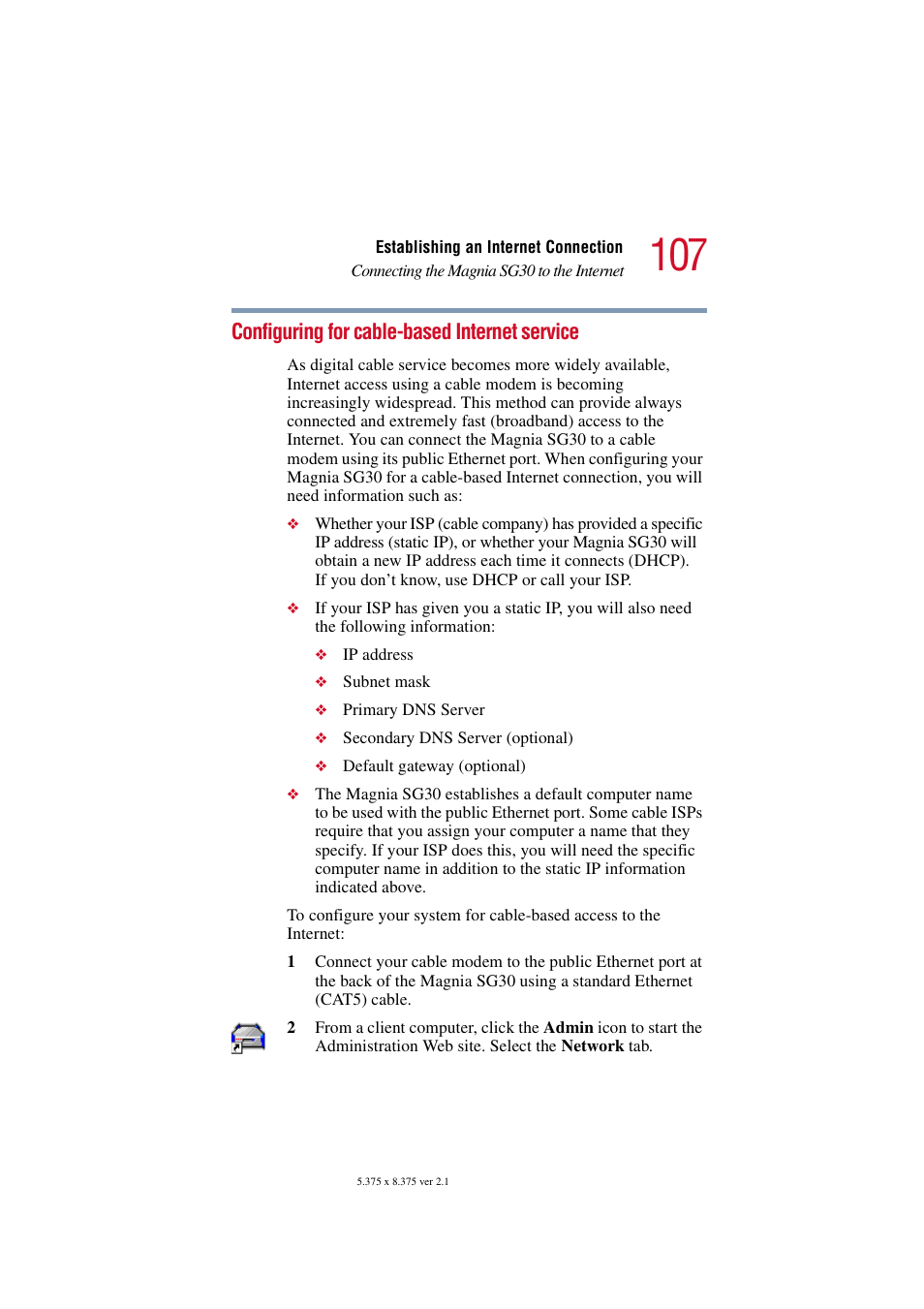Configuring for cable-based internet service | Toshiba Magnia SG30 User Manual | Page 102 / 296