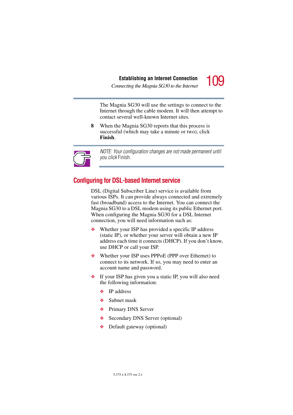 Configuring for dsl-based internet service | Toshiba Magnia SG30 User Manual | Page 104 / 296