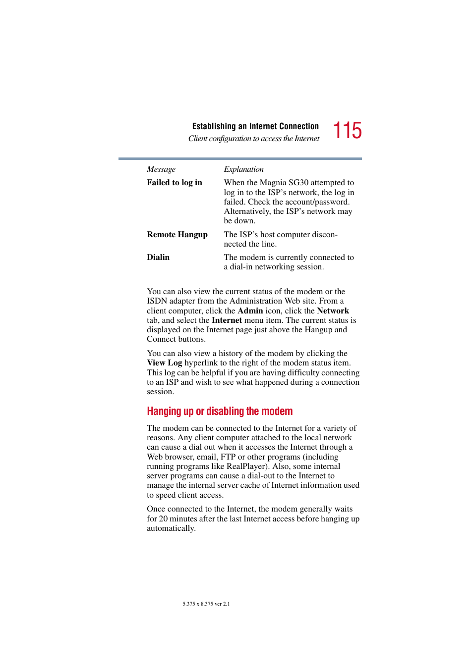 Hanging up or disabling the modem | Toshiba Magnia SG30 User Manual | Page 110 / 296