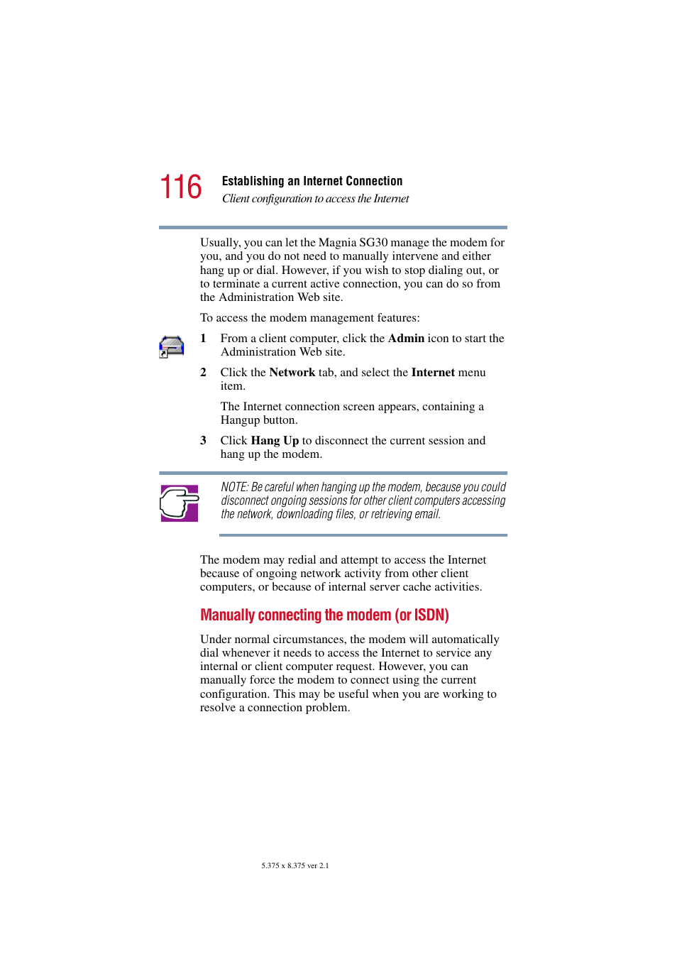 Manually connecting the modem (or isdn) | Toshiba Magnia SG30 User Manual | Page 111 / 296