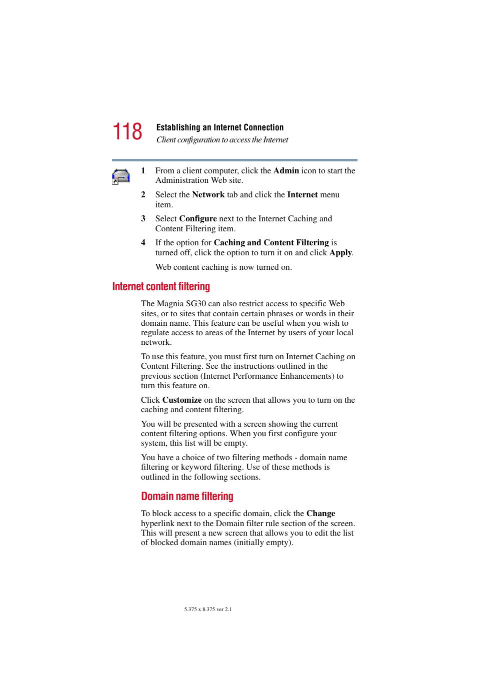 Internet content filtering, Domain name filtering | Toshiba Magnia SG30 User Manual | Page 113 / 296