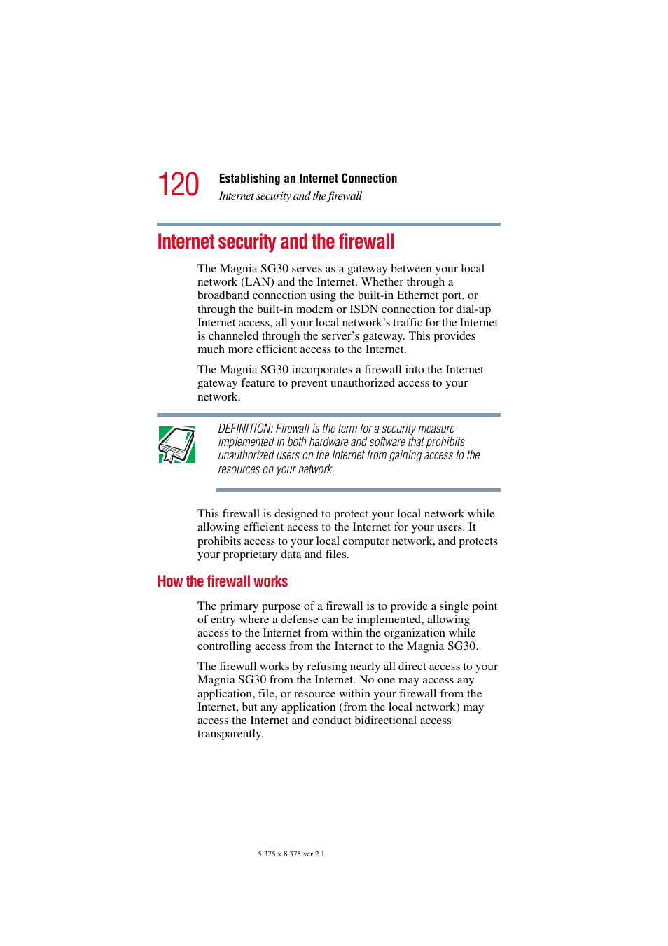 Internet security and the firewall, How the firewall works | Toshiba Magnia SG30 User Manual | Page 115 / 296