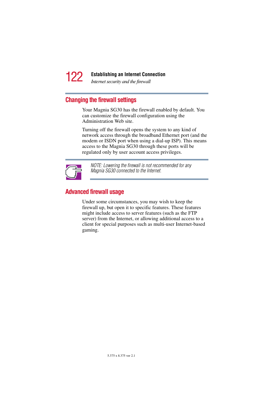 Changing the firewall settings, Advanced firewall usage | Toshiba Magnia SG30 User Manual | Page 117 / 296