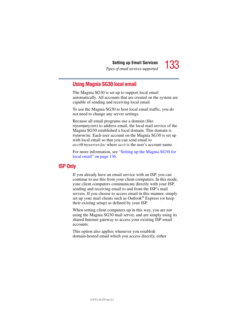 Isp only, Using magnia sg30 local email | Toshiba Magnia SG30 User Manual | Page 127 / 296