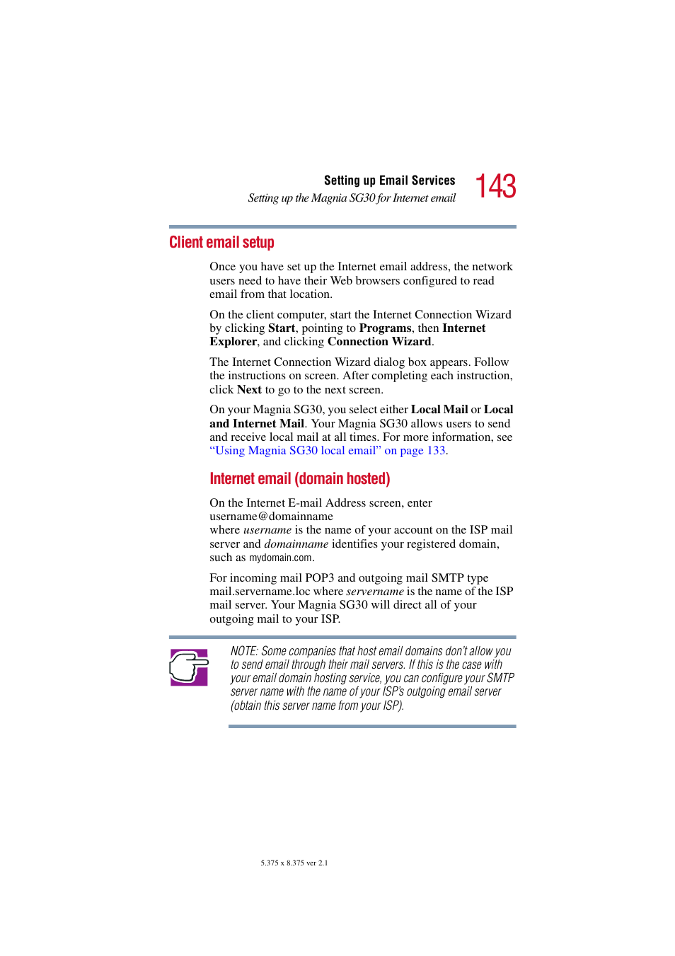 Client email setup | Toshiba Magnia SG30 User Manual | Page 137 / 296