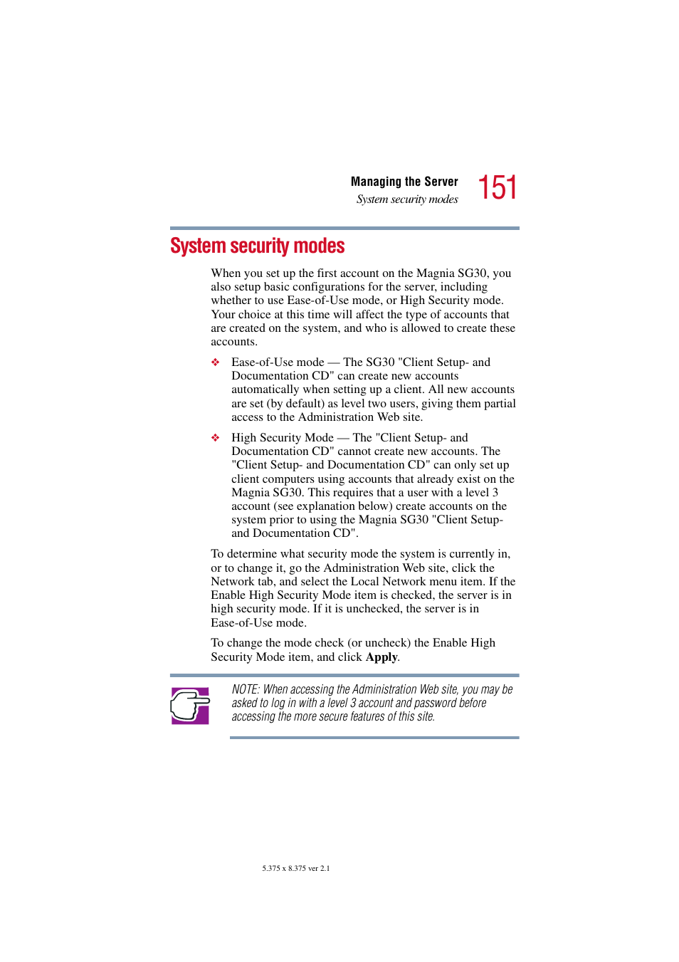 System security modes | Toshiba Magnia SG30 User Manual | Page 144 / 296