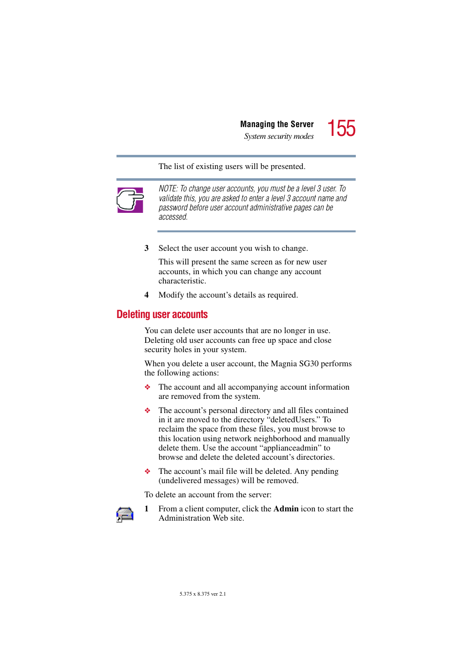 Deleting user accounts | Toshiba Magnia SG30 User Manual | Page 148 / 296