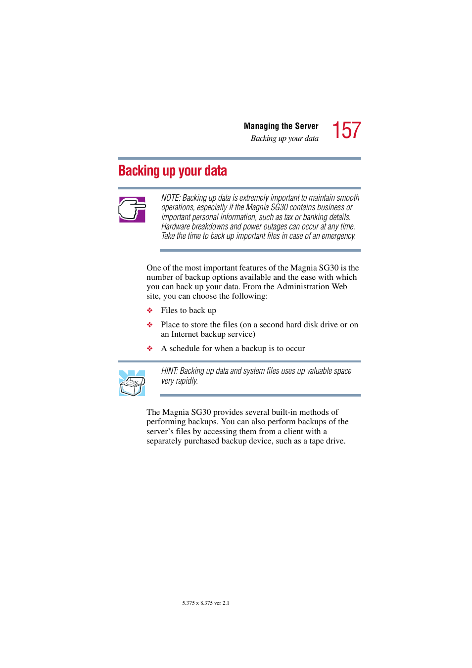 Backing up your data | Toshiba Magnia SG30 User Manual | Page 150 / 296