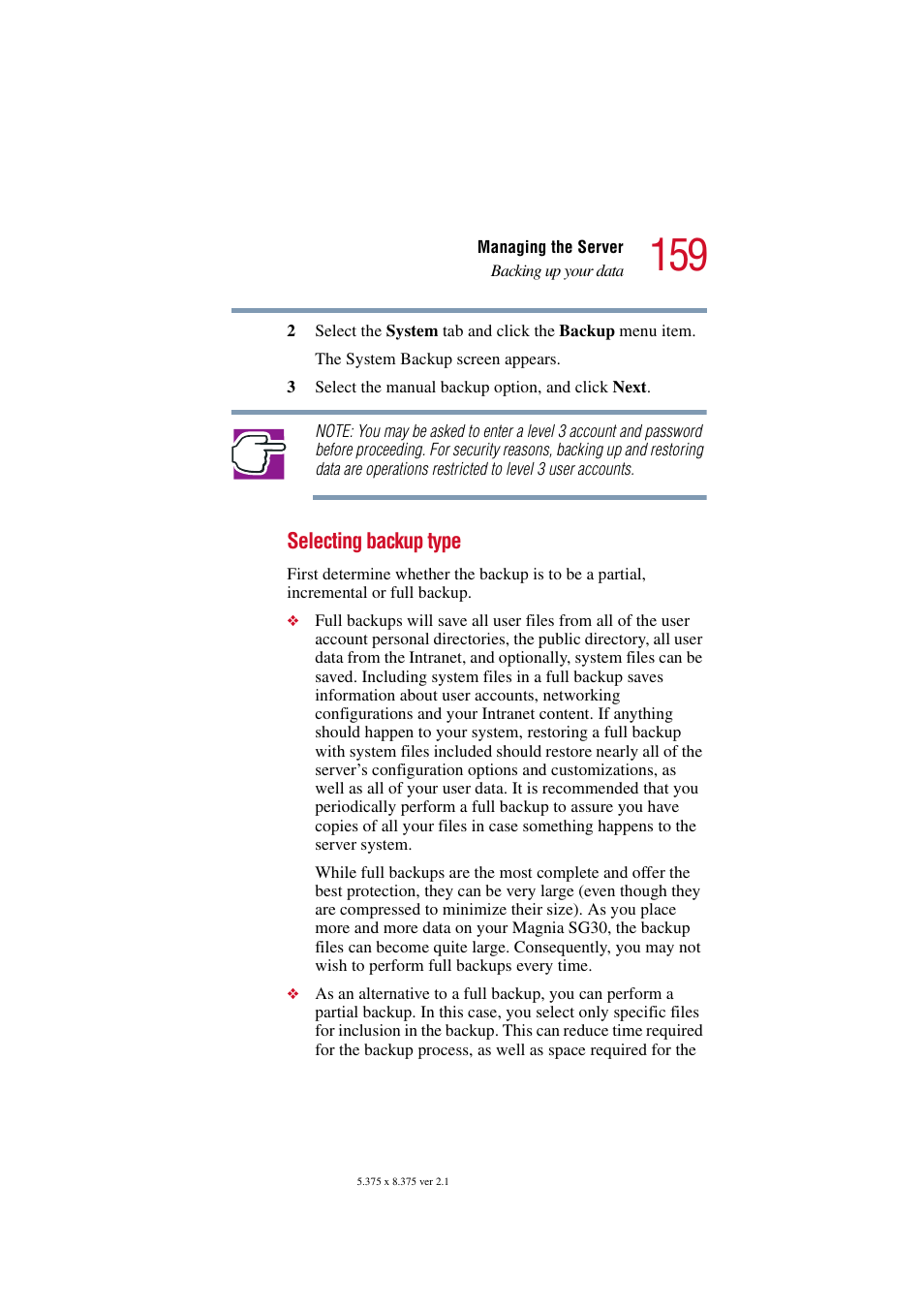 Selecting backup type | Toshiba Magnia SG30 User Manual | Page 152 / 296