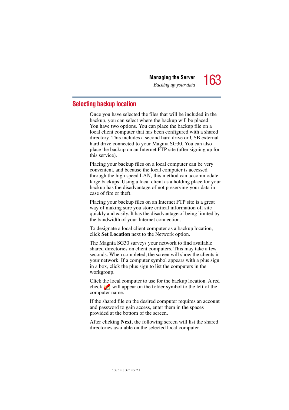 Selecting backup location | Toshiba Magnia SG30 User Manual | Page 156 / 296