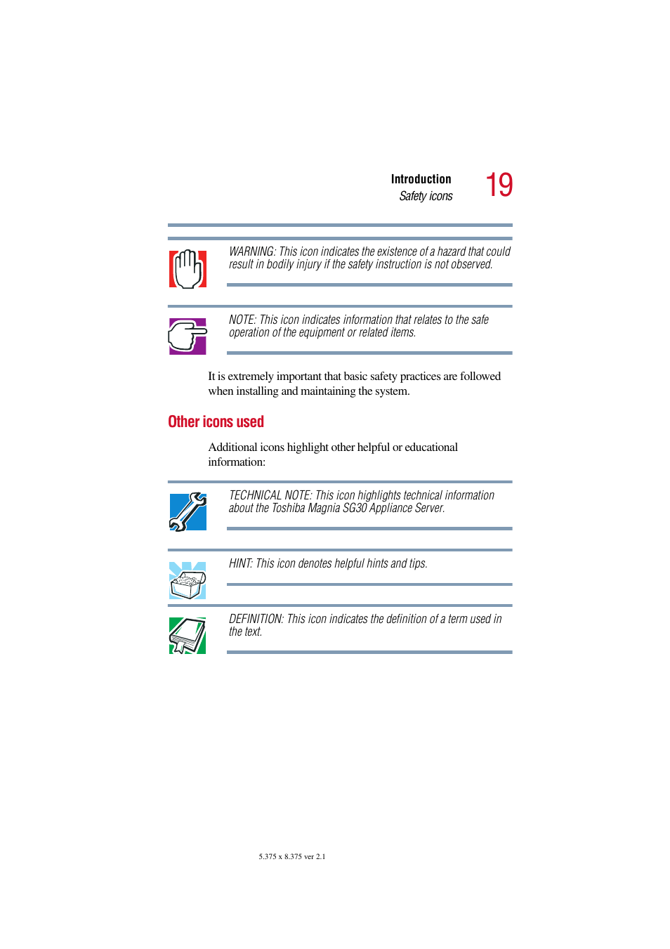 Other icons used | Toshiba Magnia SG30 User Manual | Page 17 / 296