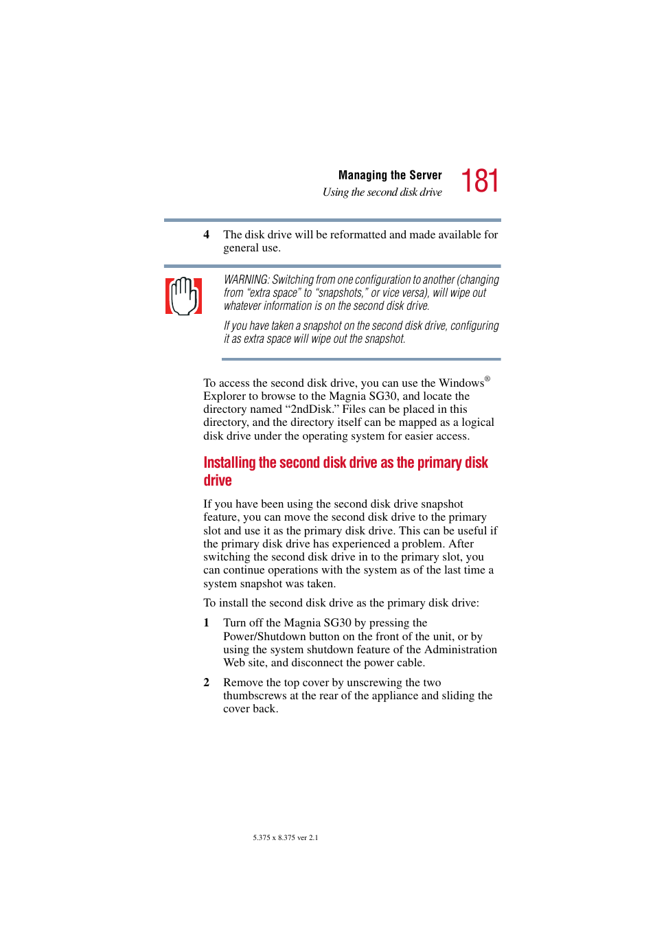 Installing the second disk drive as | Toshiba Magnia SG30 User Manual | Page 174 / 296