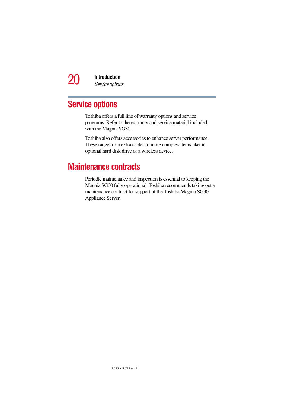 Service options, Maintenance contracts, Service options maintenance contracts | Toshiba Magnia SG30 User Manual | Page 18 / 296