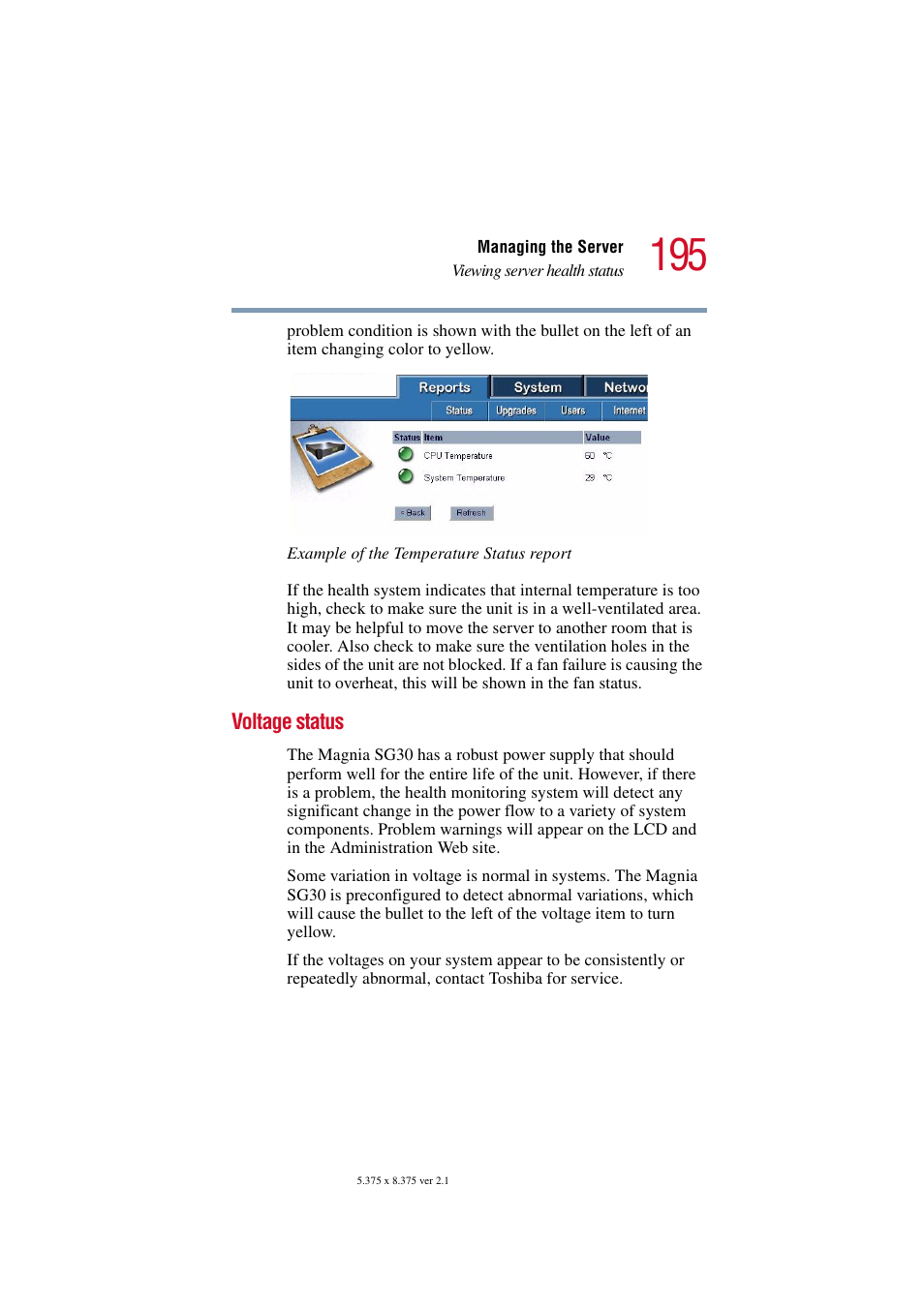 Voltage status | Toshiba Magnia SG30 User Manual | Page 188 / 296