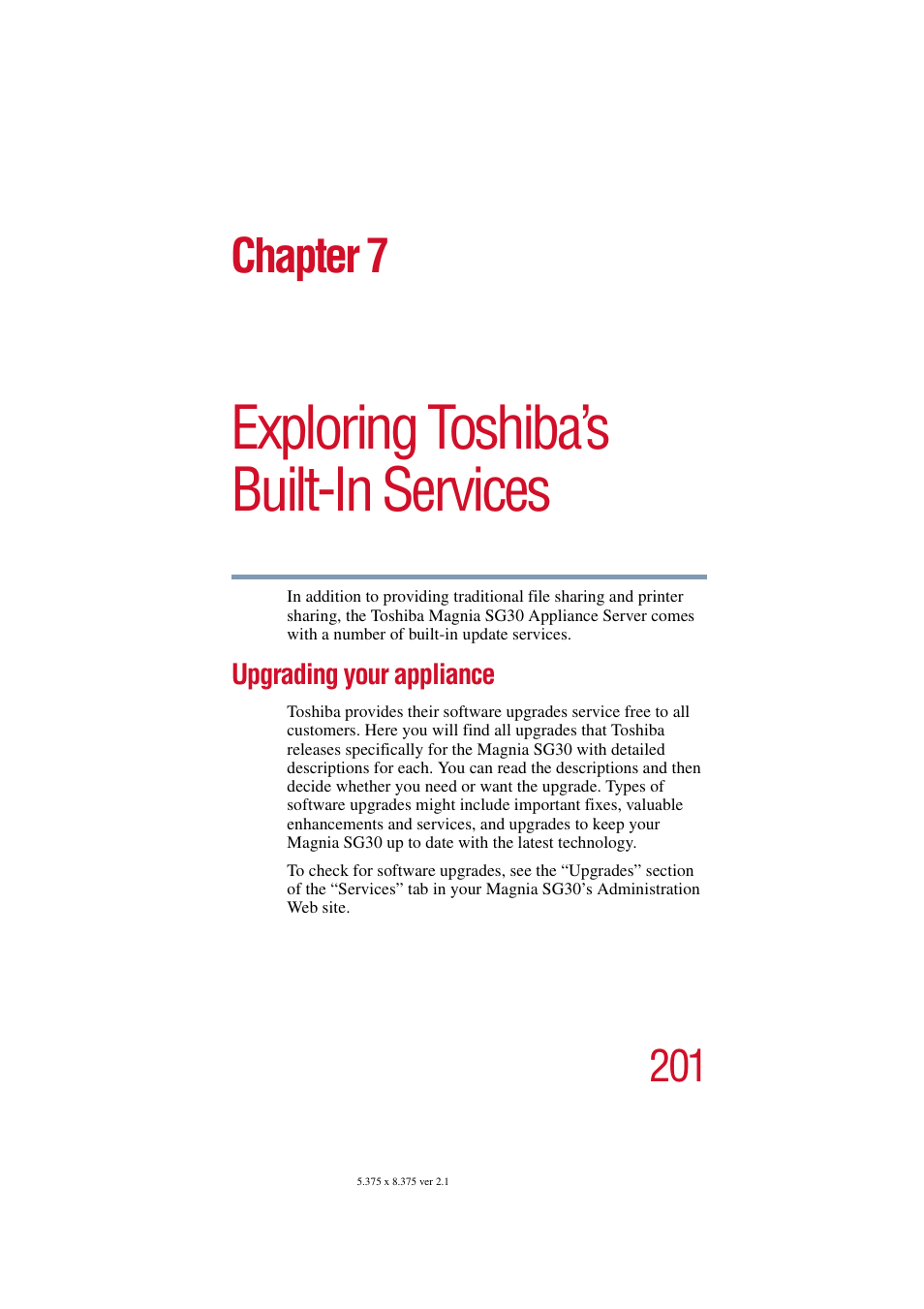 Exploring toshiba’s built-in services, Upgrading your appliance, Chapter 7: exploring toshiba’s built-in services | Chapter 7 | Toshiba Magnia SG30 User Manual | Page 193 / 296