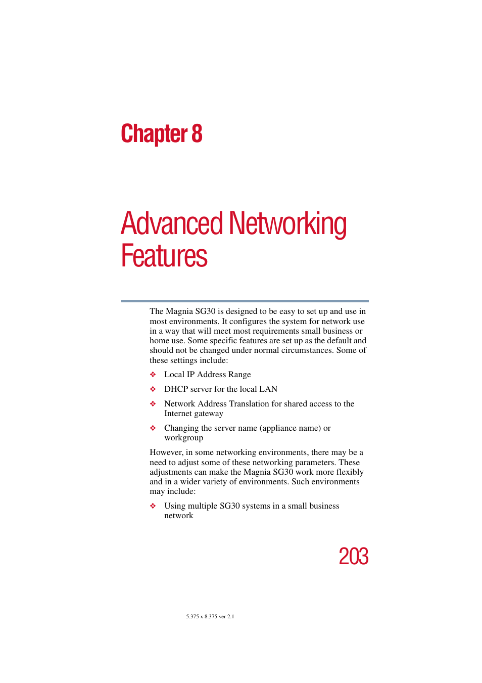 Advanced networking features, Chapter 8: advanced networking features, Chapter 8 | Toshiba Magnia SG30 User Manual | Page 194 / 296