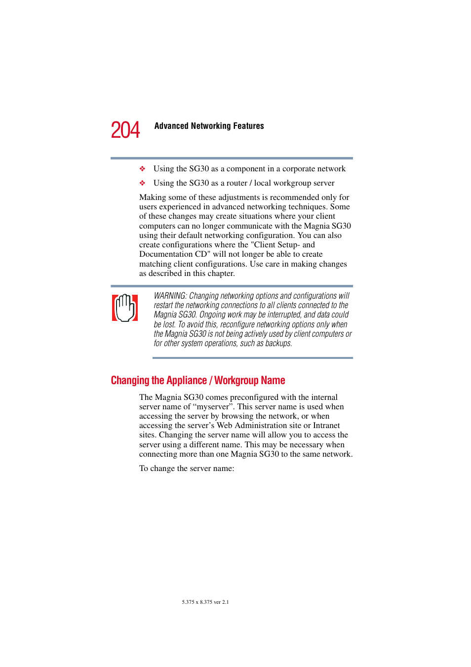 Changing the appliance / workgroup name | Toshiba Magnia SG30 User Manual | Page 195 / 296