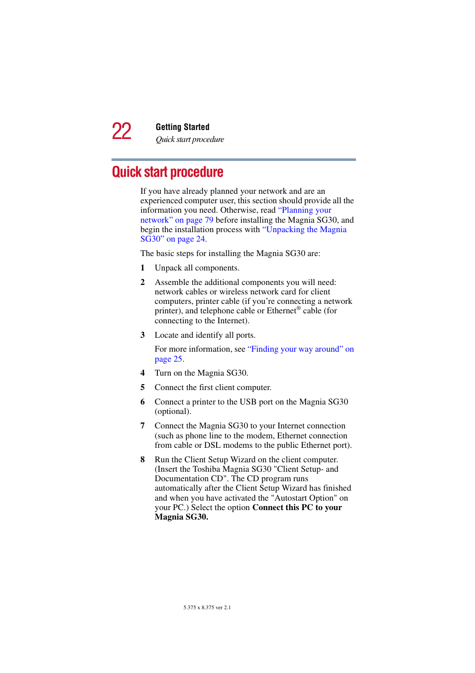 Quick start procedure | Toshiba Magnia SG30 User Manual | Page 20 / 296