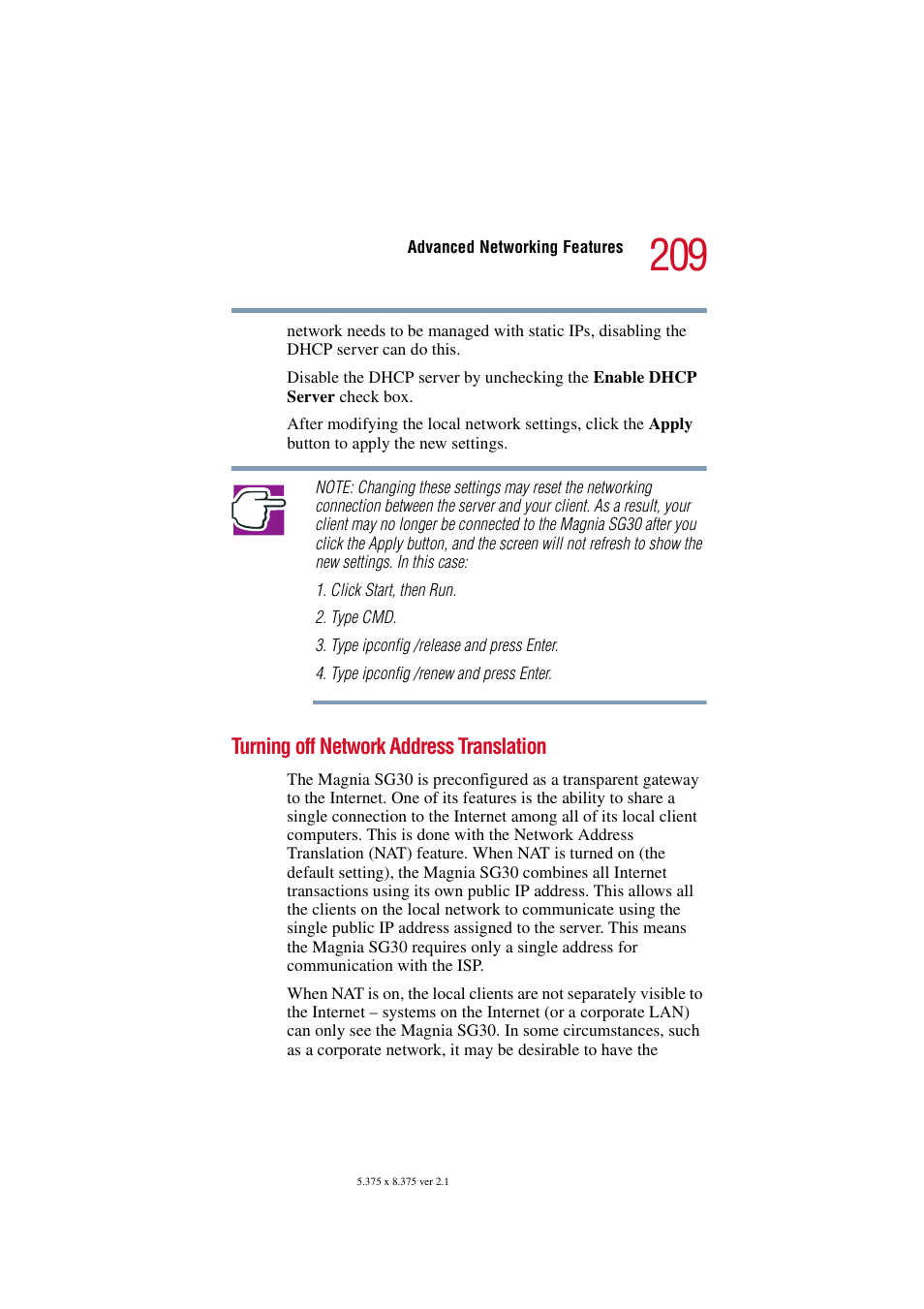 Turning off network address translation | Toshiba Magnia SG30 User Manual | Page 200 / 296