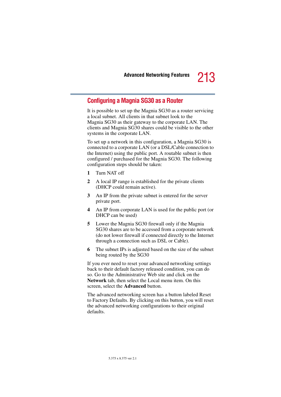 Configuring a magnia sg30 as a router | Toshiba Magnia SG30 User Manual | Page 204 / 296