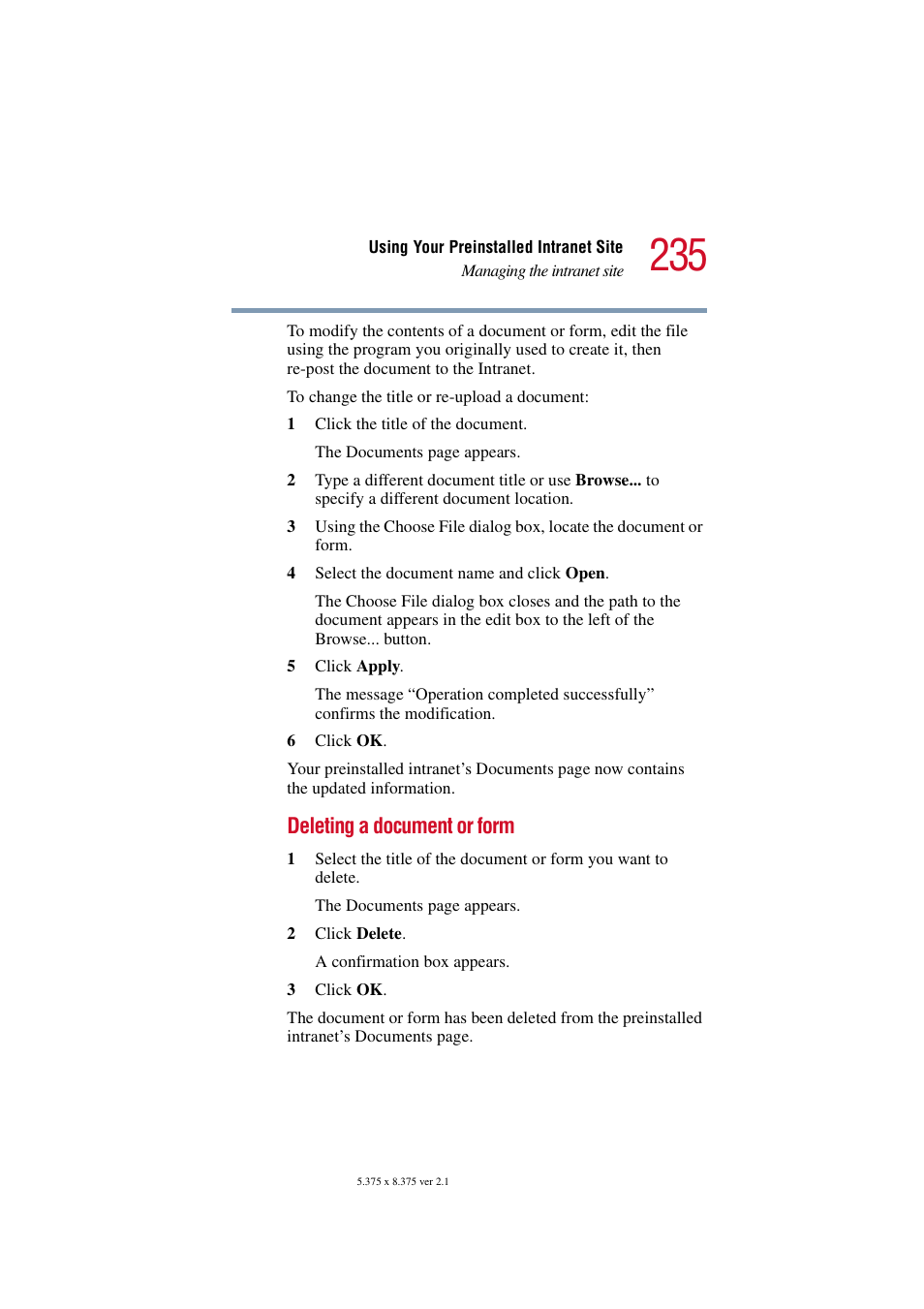 Deleting a document or form | Toshiba Magnia SG30 User Manual | Page 225 / 296