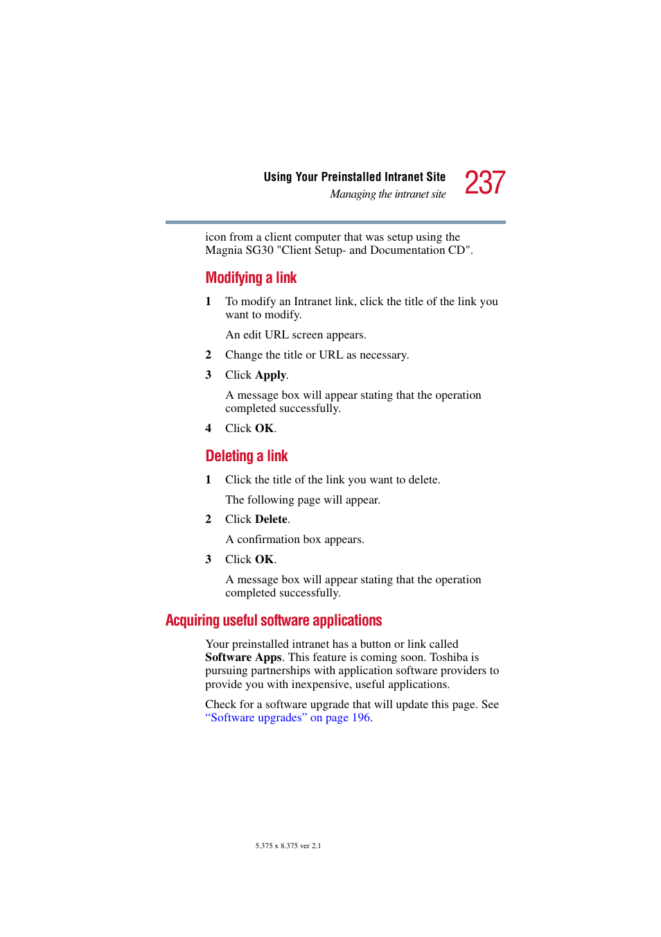 Acquiring useful software applications, Modifying a link, Deleting a link | Toshiba Magnia SG30 User Manual | Page 227 / 296