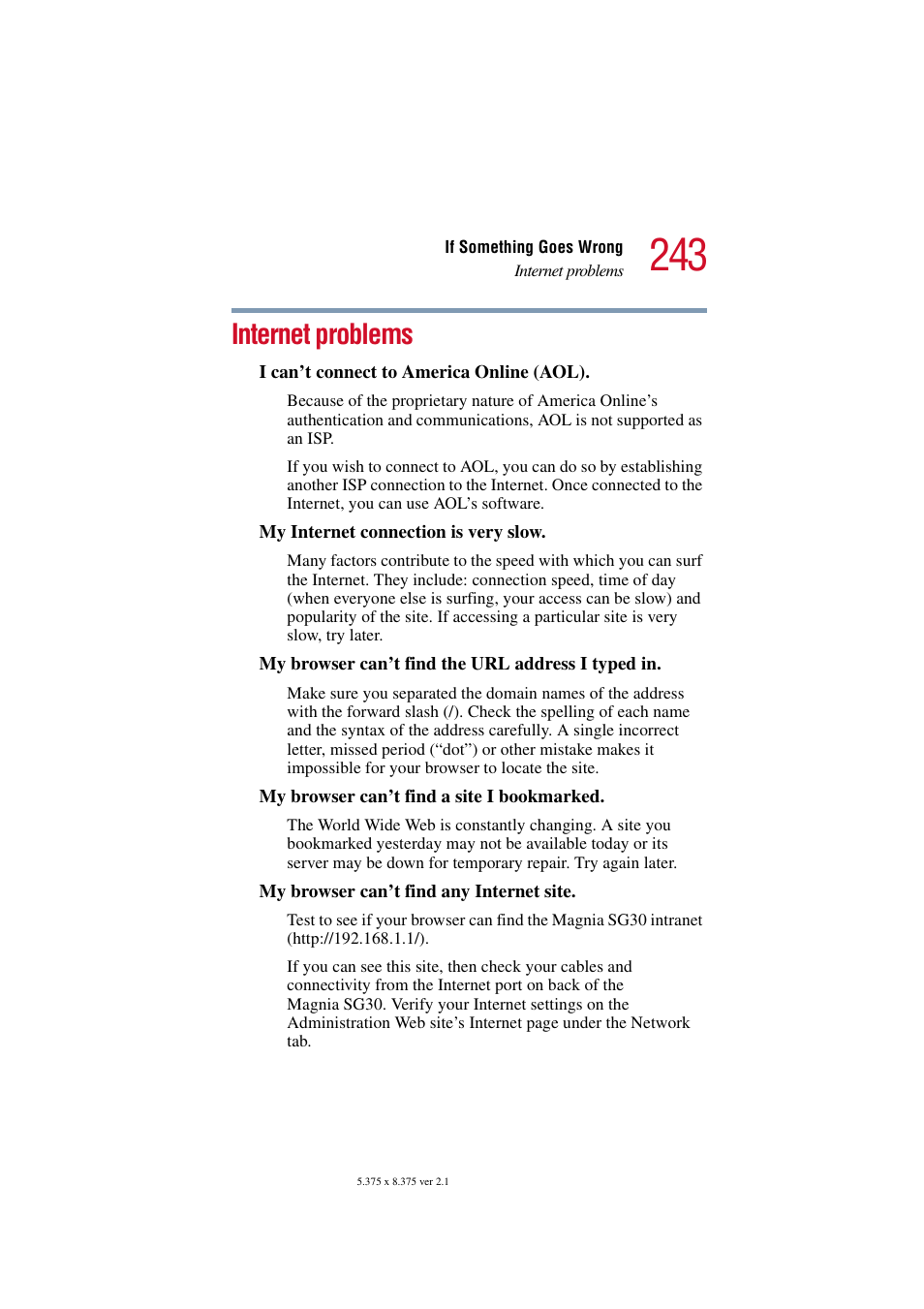 Internet problems | Toshiba Magnia SG30 User Manual | Page 233 / 296