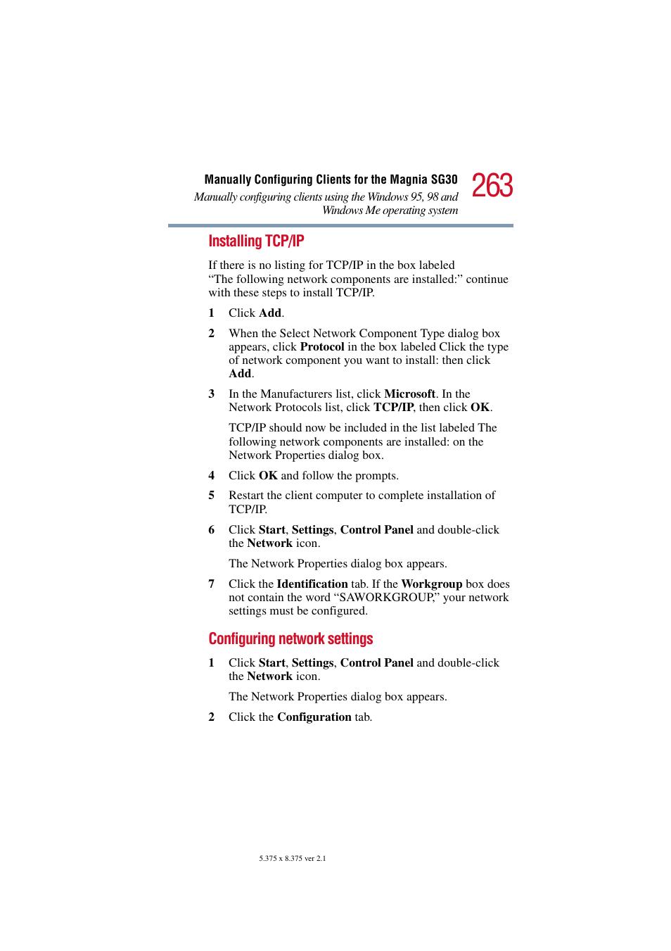 Installing tcp/ip, Configuring network settings | Toshiba Magnia SG30 User Manual | Page 252 / 296