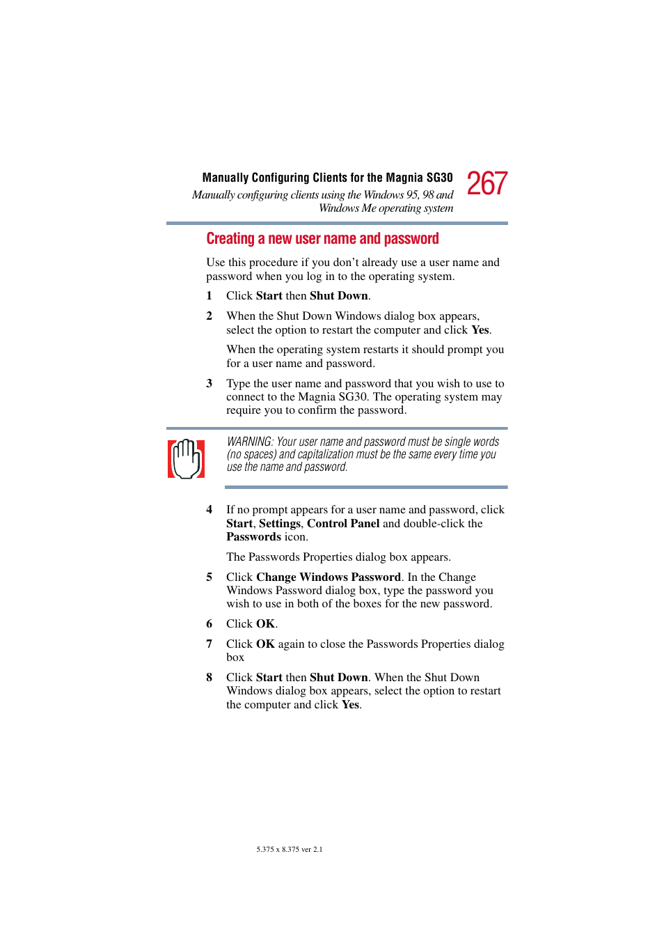 Creating a new user name and password | Toshiba Magnia SG30 User Manual | Page 256 / 296