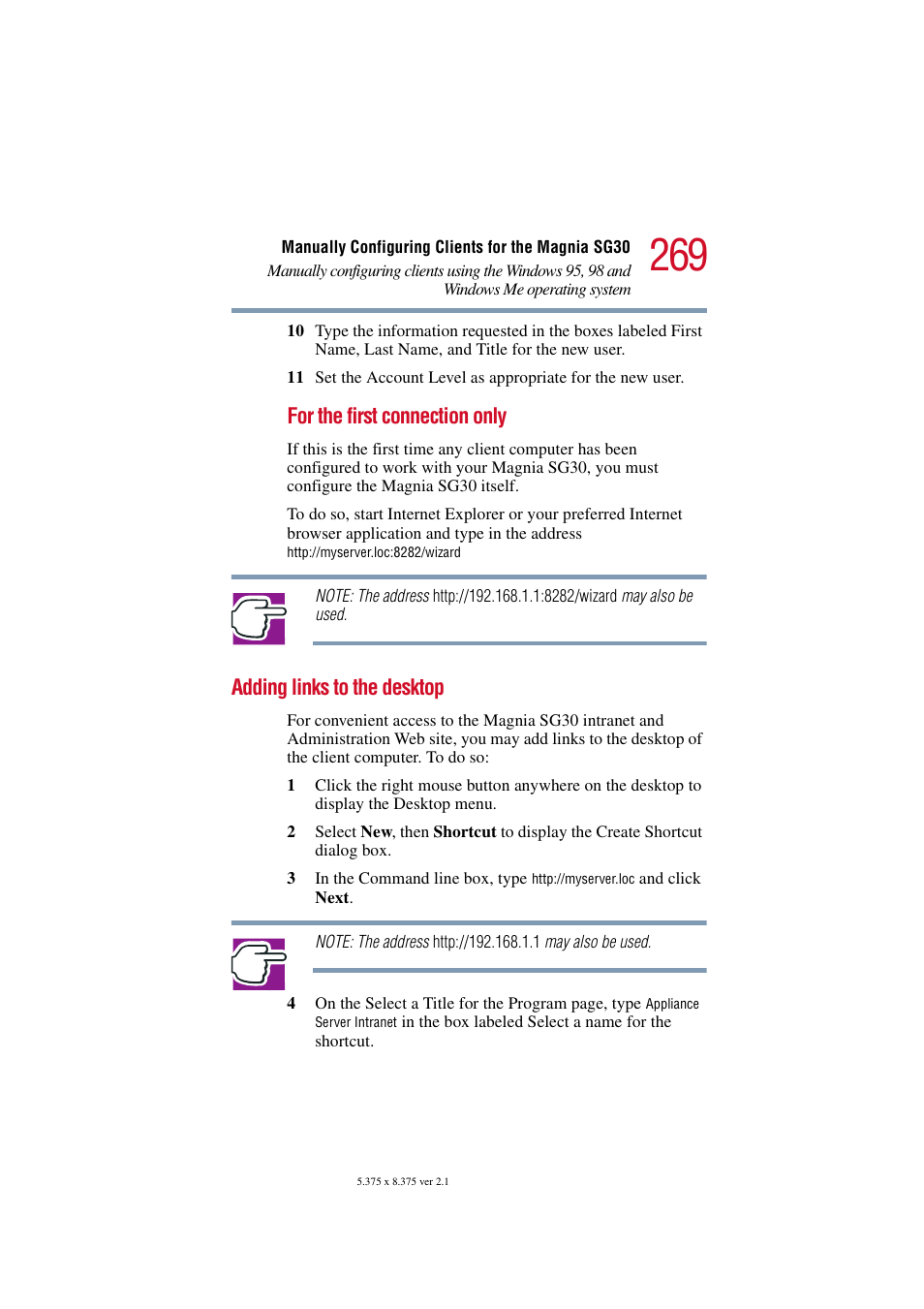 Adding links to the desktop, For the first connection only | Toshiba Magnia SG30 User Manual | Page 258 / 296