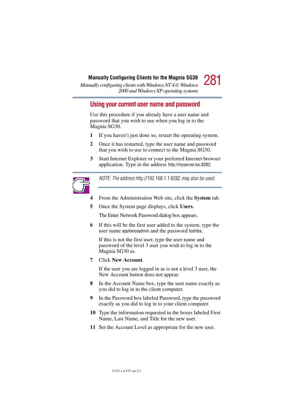 Using your current user name and password | Toshiba Magnia SG30 User Manual | Page 270 / 296