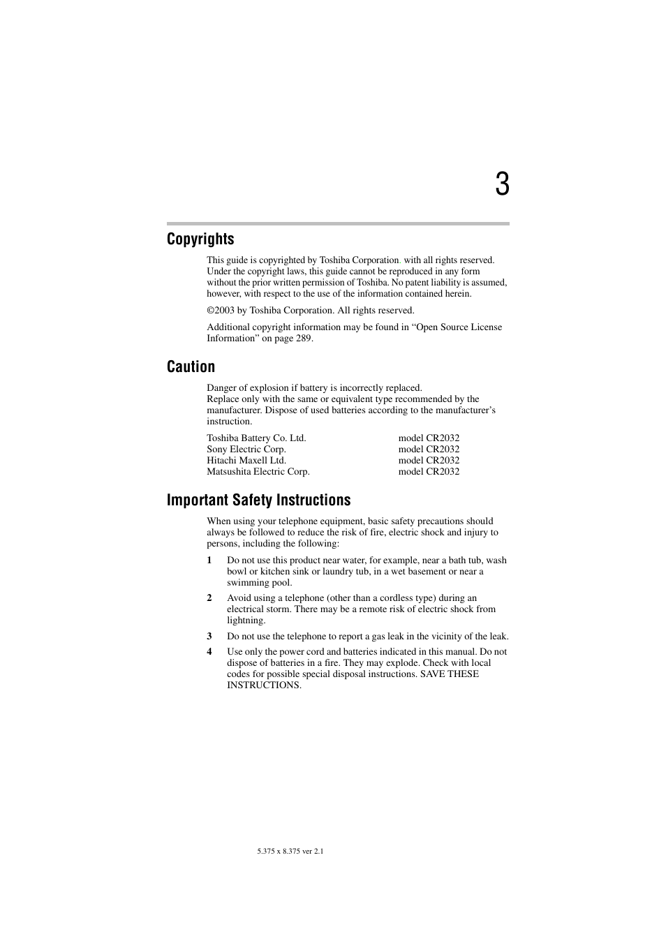 Copyrights, Caution, Important safety instructions | Toshiba Magnia SG30 User Manual | Page 3 / 296