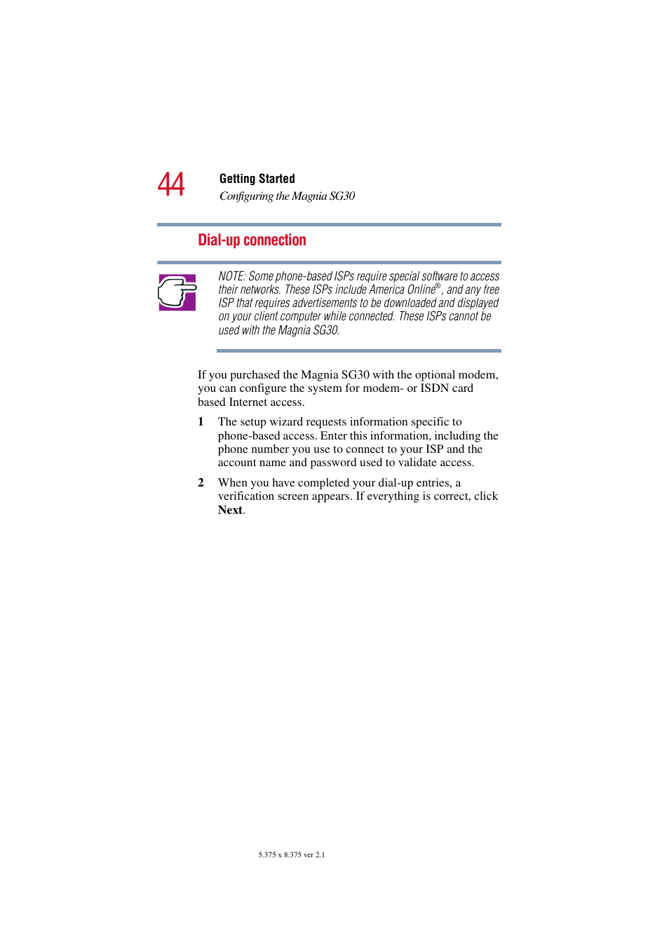 Dial-up connection | Toshiba Magnia SG30 User Manual | Page 42 / 296