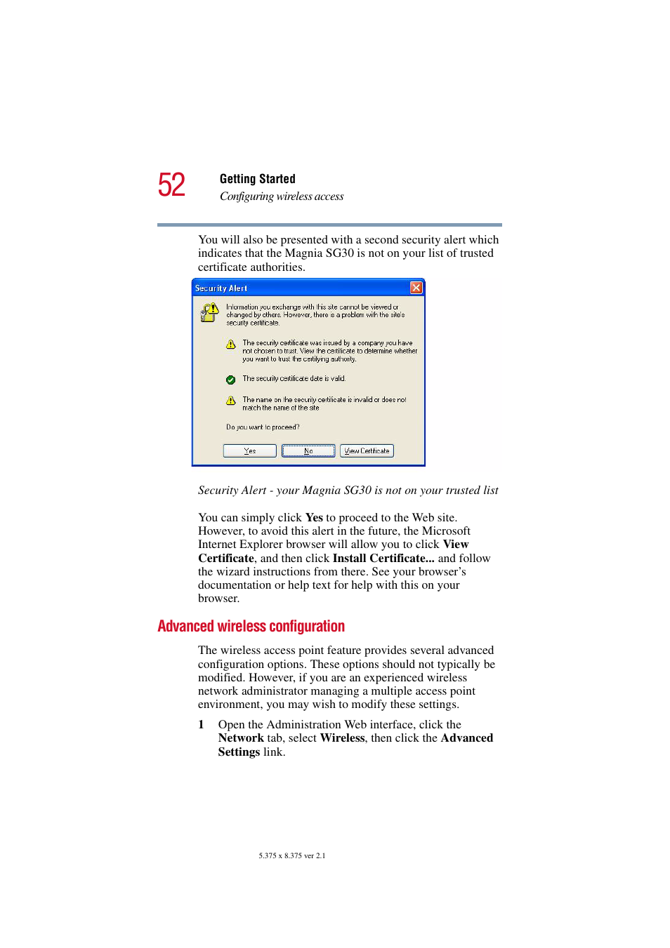 Advanced wireless configuration | Toshiba Magnia SG30 User Manual | Page 50 / 296